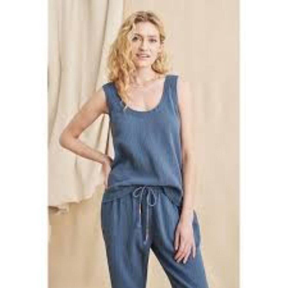 Faherty Topanga Organic Cotton Stormy Sea Blue Gauzy Scoop Neck XS Tank Top NWT